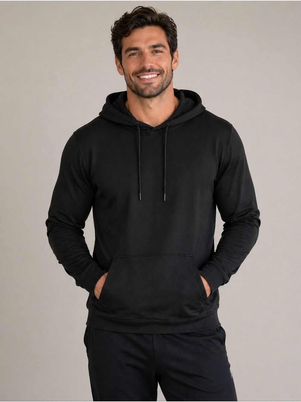 MEN'S ASPEN ACTIVE BLACK LIGHTWEIGHT ATHLETIC HOODIE KANGAROO POCKET LARGE NWT